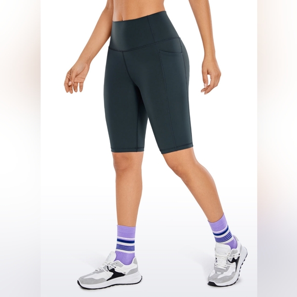 Yoga Shorts with Pockets - Dark Green - Picture 1 of 8